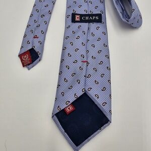 Chaps 100%‎ Silk Tie Blue Brown Paisley Microdot Pattern Men's Neck Tie 3.5"